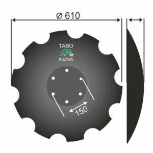 Bednar Talerz brony talerzowej uzębiony Średnica [mm]: 610 Ilość otworów [szt.] : 6 Grubość blachy [mm] : 6 Rozstaw otworów [mm] : 150  KM060458