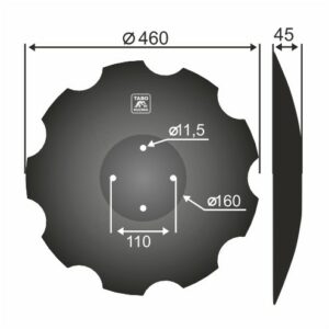 Amazone Talerz brony talerzowej uzębiony Średnica [mm]: 460 Ilość otworów [szt.] : 4 Grubość blachy [mm] : 4 Ro XL034zstaw otworów [mm] : 110