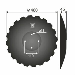 Amazone Talerz brony talerzowej uzębiony Średnica [mm]: 460 Ilość otworów [szt.] : 4 Grubość blachy [mm] : 4 Rozstaw otworów [mm] : 110 XL035