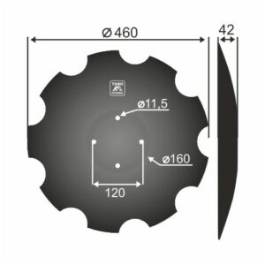 Amazone Talerz brony talerzowej uzębiony Średnica [mm]: 460 Ilość otworów [szt.] : 4 Grubość blachy [mm] : 4 Rozstaw otworów [mm] : 120 XL043