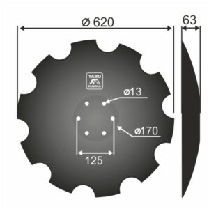 Horsch Talerz brony talerzowej uzębiony Średnica [mm]: 620 Ilość otworów [szt.] : 6 Grubość blachy [mm] : 6 Rozstaw otworów [mm] : 125 00311103