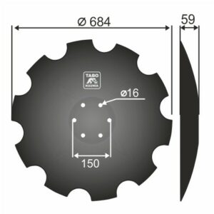 Horsch Talerz brony talerzowej uzębiony Średnica [mm]: 684 Ilość otworów [szt.] : 6 Grubość blachy [mm] : 6-7 Rozstaw otworów [mm] : 150 00311081