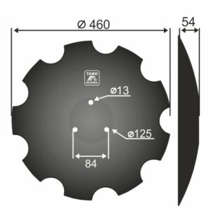 Horsch Talerz brony talerzowej uzębiony Średnica [mm]: 460 Ilość otworów [szt.] : 3 Grubość blachy [mm] : 6 Rozstaw otworów [mm] : 84 23246106
