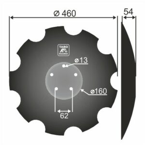 Horsch Talerz brony talerzowej uzębiony Średnica [mm]: 460 Ilość otworów [szt.] : 5 Grubość blachy [mm] : 6 Rozstaw otworów [mm] : 62 28071304