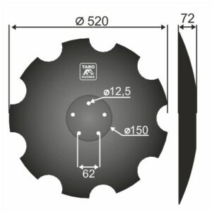 Horsch Talerz brony talerzowej uzębiony Średnica [mm]: 520 Ilość otworów [szt.] : 5 Grubość blachy [mm] : 6 Rozstaw otworów [mm] : 62 28071305