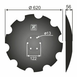 Kuhn Talerz brony talerzowej uzębiony Średnica [mm]: 620 Ilość otworów [szt.] : 6 Grubość blachy [mm] : 6 Rozstaw otworów [mm] : 122  H2241860