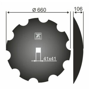 Kuhn Talerz brony talerzowej uzębiony Średnica [mm]: 660 Ilość otworów [szt.] : 1 Grubość blachy [mm] : 8  117122