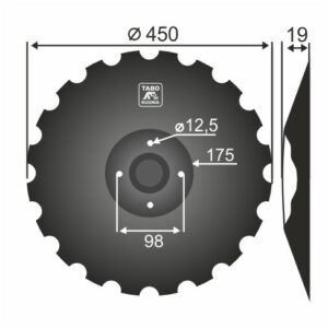 Vaderstad Talerz brony talerzowej uzębiony Średnica [mm]: 450 Ilość otworów [szt.] : 4 Grubość blachy [mm] : 5 Rozstaw otworów [mm] : 98 466947